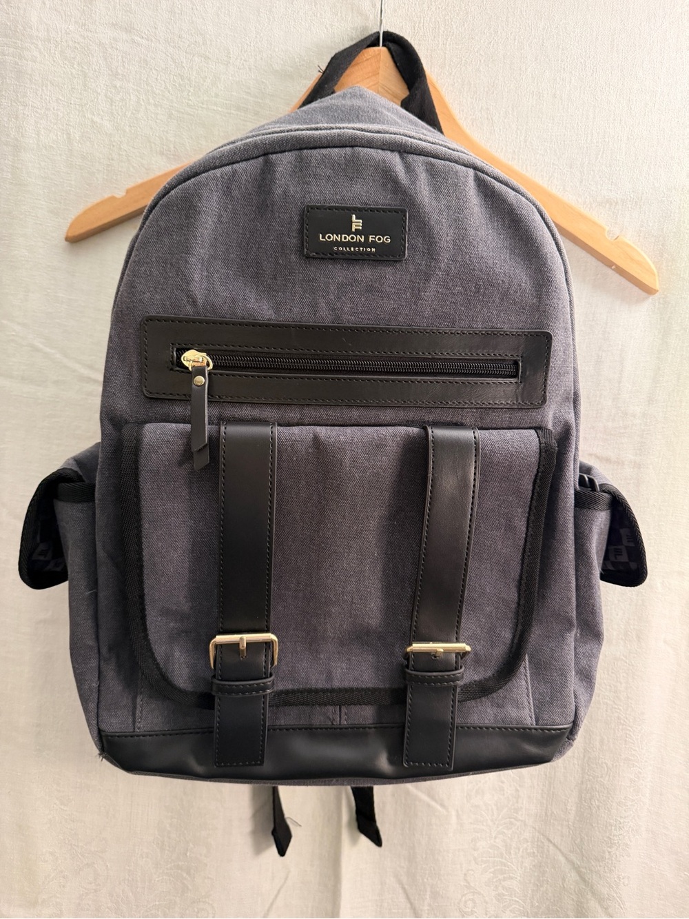 London Fog Gray Canvas & Black Trim Backpack